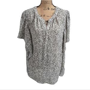 Chaps Plus Sz 2X Black White Dalmation Spot Print‎ V Neck Blouse Shirt Top Women